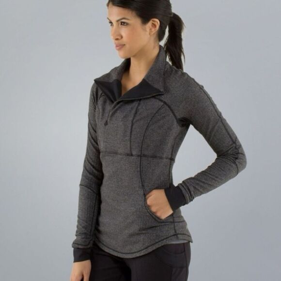 Lululemon Base Runner 1/2 Zip Heathered Herringbone Black Size 10 - Picture 1 of 12